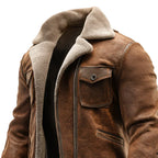 Chaqueta de Cuero Marrón Vintage con Forro de Piel Sintética