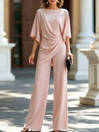 Gabriela | Conjunto de blusa drapeada y pantalones de pierna ancha