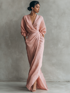 Vestido Maxi Minimalista Rosa con Escote en V para Mujer