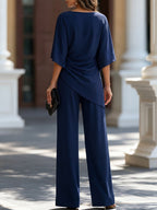 Gabriela | Conjunto de blusa drapeada y pantalones de pierna ancha