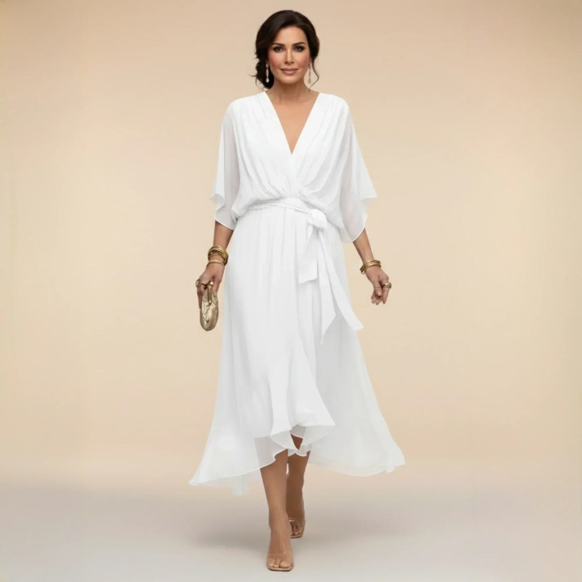 Monica | Vestido de chiffon con escote en V