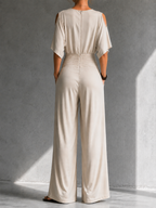Alia | Conjunto elegante con efecto cruzado y pantalón de pierna ancha