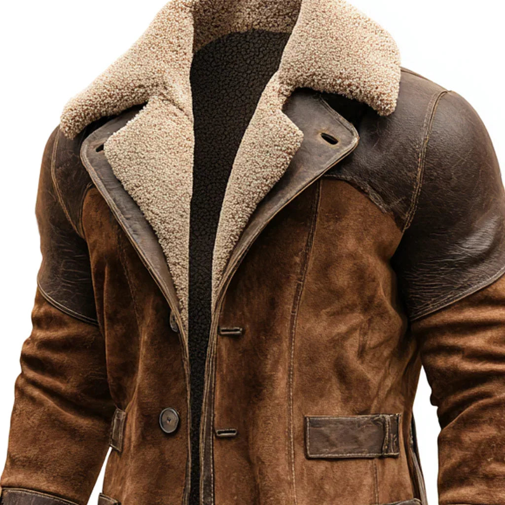 Abrigo Vintage de Cuero Marrón con Shearling