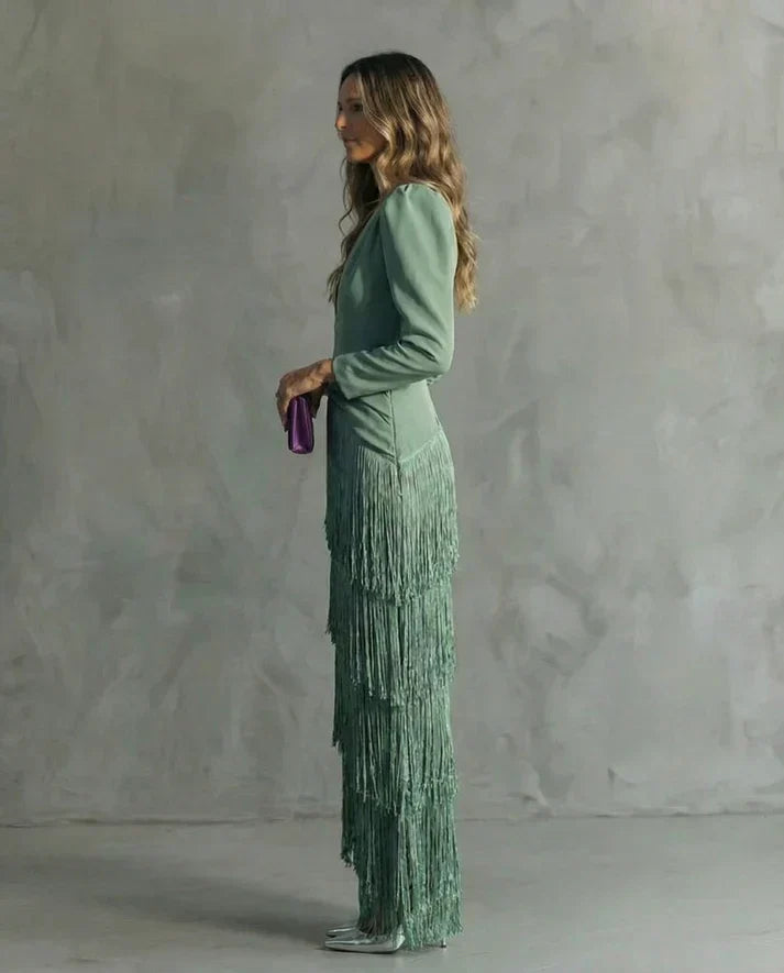 Clara | Vestido Elegante con Mangas de Flecos