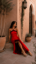 Elisa™ | Vestido largo con escote al cuello y abertura