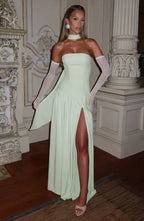 Valeria™ | Vestido Largo Elegante con Escote Strapless y Abertura Lateral