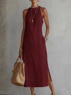Jimena | Vestido Midi Elegante con Cuello Mao