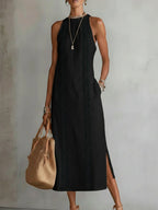 Jimena | Vestido Midi Elegante con Cuello Mao