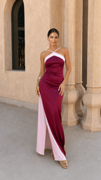 Teresa™ | Vestido largo de satén con escote cruzado