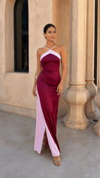 Teresa™ | Vestido largo de satén con escote cruzado