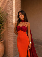 Sofía™ | Vestido largo drapeado de dos tonos