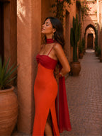 Sofía™ | Vestido largo drapeado de dos tonos
