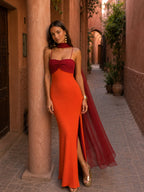 Sofía™ | Vestido largo drapeado de dos tonos